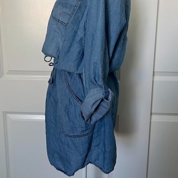 Sonoma Long Sleeve Blue Denim Drawstring Dress w/ Pockets Size Medium - Picture 9 of 12